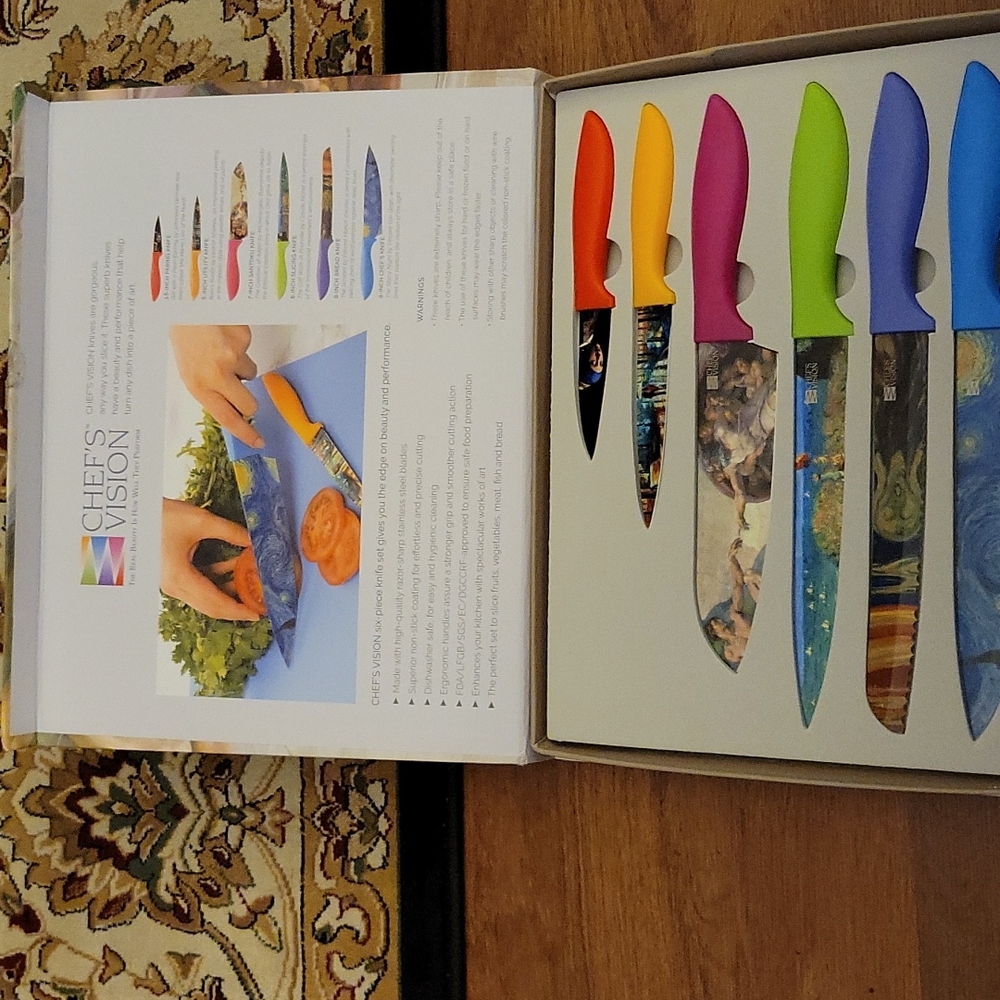 Chef's Vision Masterpiece 6 pc color knife set art lovers stainless steel New… - Picture 5 of 9
